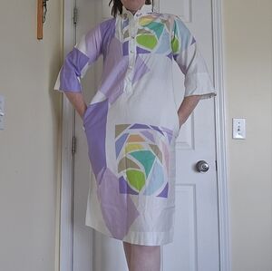 Vintage Colorful Geometric Shirt Dress